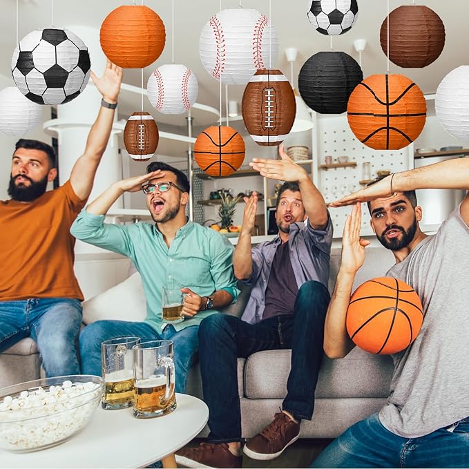 Bencailor 13 Pcs Sports Paper Lanterns Sport Themed Paper Soccer Baseball Football Basketball Lanterns for Indoor Outdoor Sport Themed Birthday Party Decoration(Simple)