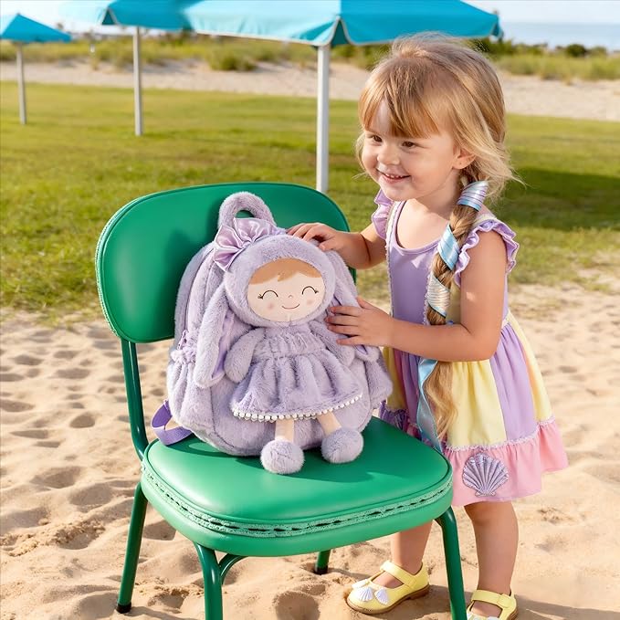 Gloveleya Back to School Gifts for Girls Bunny Toddler Backpack Plush Bag Baby Gift for Girl 2+ Years Old with Detachable Purple Rabbit Doll