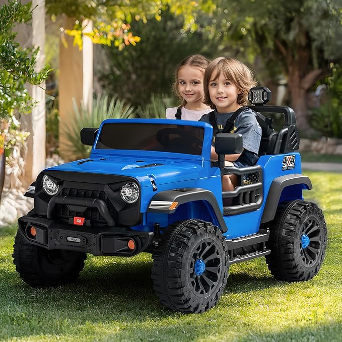 2 Seater Ride on Car Toy, 24V 4WD Electric Car for Kids 4-8 with Remote Control, 4x200W Motors, Capacity 150 lb - Blue