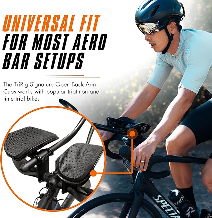 TRIRIG - Signature Open Back Arm Cups - Triathlon Bike Accessories - Aero Bar Pad Comfort with Textured Grips - Ergonomic Scoop Design for Cycling Upgrade, Lightweight Bicycle Grips and Adjustable Fit
