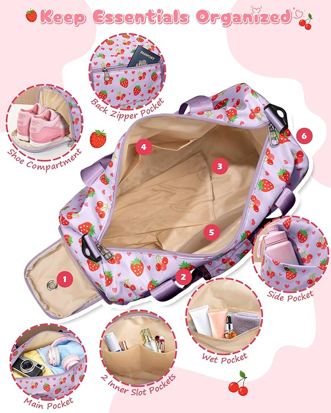 Gifts for 3 4 5 6 7 8 9 10 11 12 13 Year Old Girls, Monogram Dance Bag for Girls, Preppy Gymnastics Bag with Makeup Pouch, Shoe Compartment, Birthday Gift Ideas, Weekend Trip Essentials