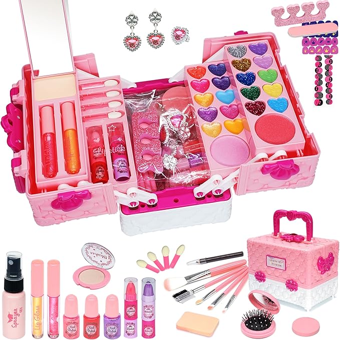 Kids Makeup Sets for Girls - 54 PCS Girl Toys, Washable Makeup for Kids 8-12, Maquillaje para Niñas, Play Makeup Set for Kid 3-5, Non Toxic Girls Makeup Sets, Princess Stuff Girl Birthday Gift(Pink)