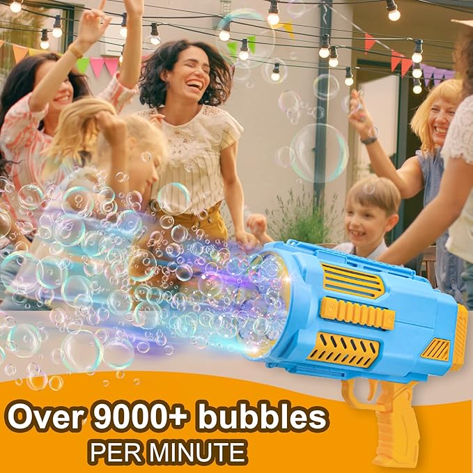 Upgraded Bubble Gun No Dip, Bubble Machine Gun with Light, 9000+ Bubbles Per Min Bubbles for Kids Toys, 2025 Top for Kids, Grandkids, Boys, Girls 4-12 Years Old -Blue