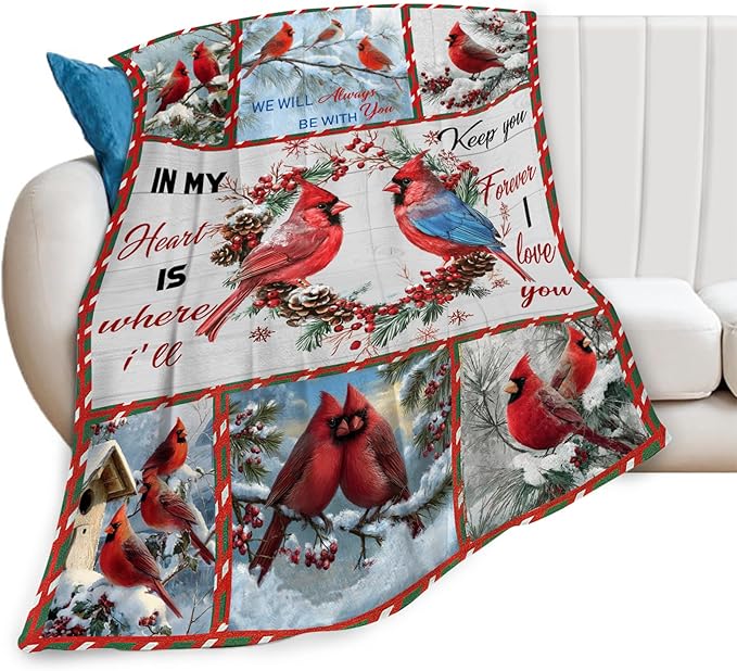 Cardinal Blanket Red Bird Throw Blankets for Girls Boys Kids Cardinal Lover Soft Cozy Fleece Plush for Couch Sofa Bed 80"x60"