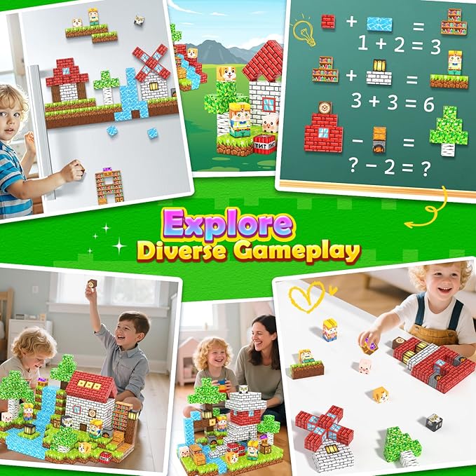 150PCS Magnetic Blocks - Mine Magnet World Building Toys for Kids Ages 5-7 6-8 8-12, STEM Magnetic Building Blocks Kids Sensory Toys Games, Present for 3+ Year Old Boys and Girls