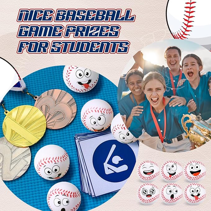 24 Pcs Mini Face Baseball Stress Balls for Boys Girls Fidget Toys Bulk Foam Balls for Stress and Anxiety Relief Balls for Party Favors Birthday Gift Decoration