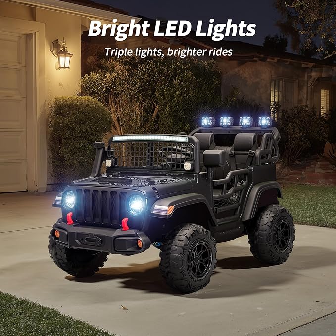 2 Seater Ride on Car Toy, 12V Electric Car for Kids 4-8 with Remote Control, Capacity 110 lb, LED Light - Black
