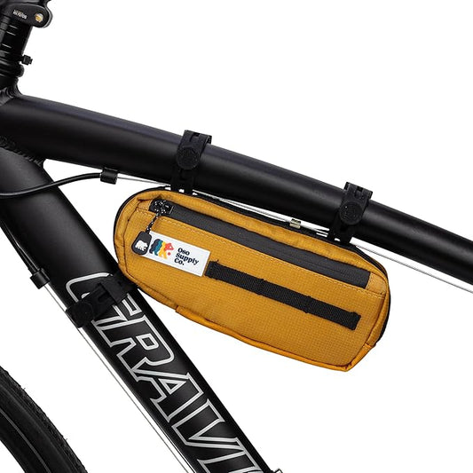 Bike Frame Bag – Waterproof Zippers and Water-Resistant Fabric, Dual Storage Compartments, Adjustable Straps – Fits All Frame Sizes, Perfect for Cycling, Commuting, and Adventure Rides (Golden Yellow)