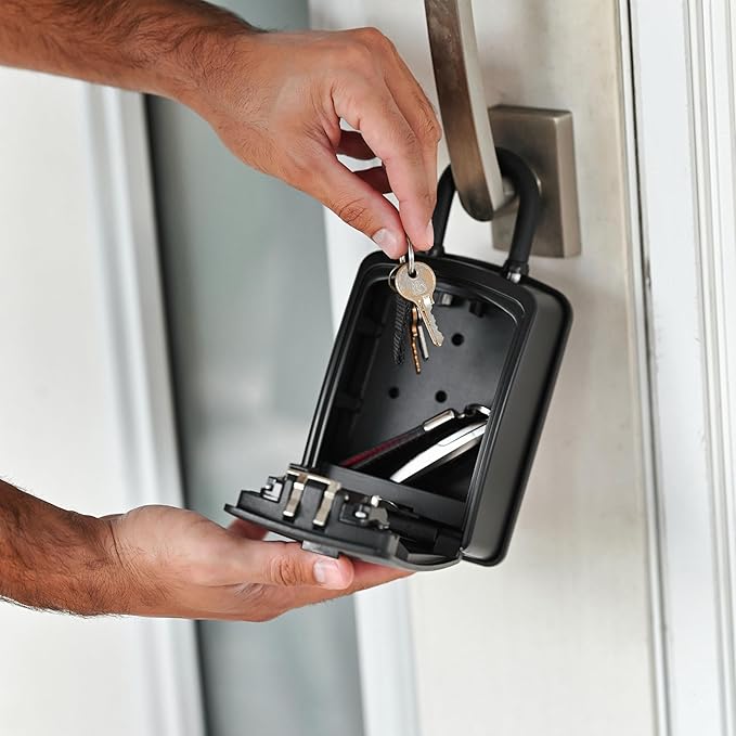 Iron Lock® XXL Portable Key Lock Box and Wall Mounted with Removable U-Shackle Waterproof Indoor Outdoor 4 Digit Combo with Resettable Code with A B Switch Extra Large Key Lockbox Outside (XXL, Black)