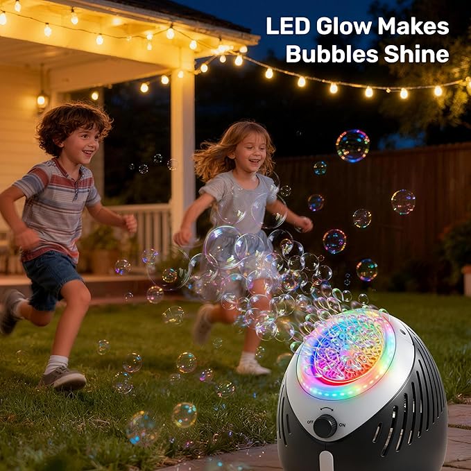 Play-Act Bubble Machine for Kids, Bubble Machine Blower with Solutions for Wedding, Summer Outdoor Indoor Toy, Party, Kids Birthday Gift