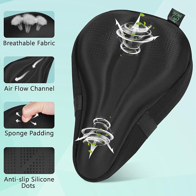 Zacro Bike Seat Cushion - Padded Gel Bike Seat Cover for Men & Women, Padding Bicycle Saddle fit with Peloton/Spin Stationary Exercise/Mountain Road Cycling Bike