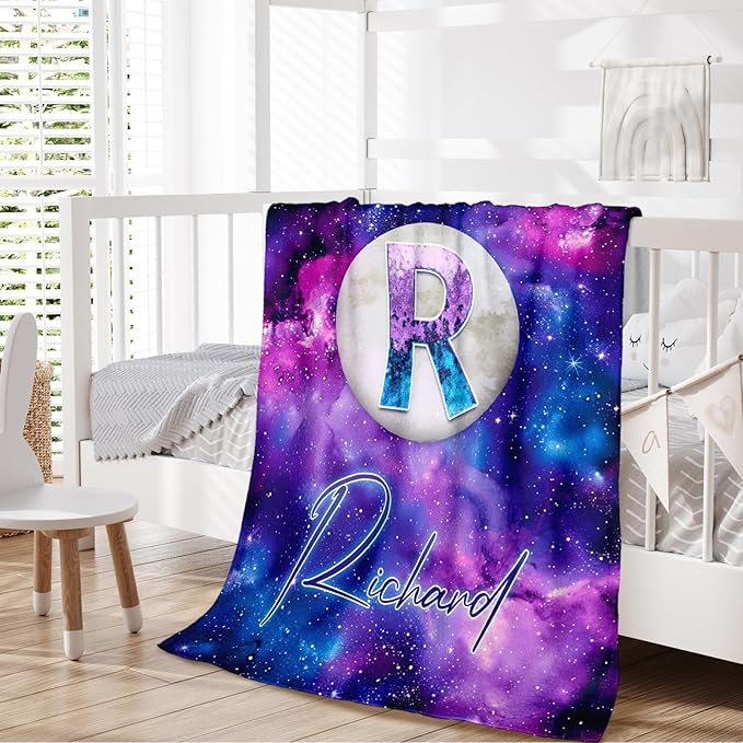 Custom Blanket Gifts with Name for Kids Boys Girls - Personalized Flannel Throw Blanket Soft Cozy Fuzzy Bed Throws - Name Monogram Blankets for Couch Sofa Bed Decor