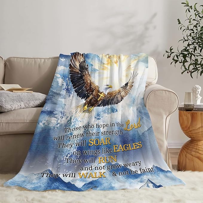 Bald Eagle Blanket Christian Faith Religious Bible Verse Inspirational Scripture Throw Catholic Spiritual Gifts for Adults Women Men Kids Girls Boys Plush Fuzzy Fleece Blanket Decor 40''X50''