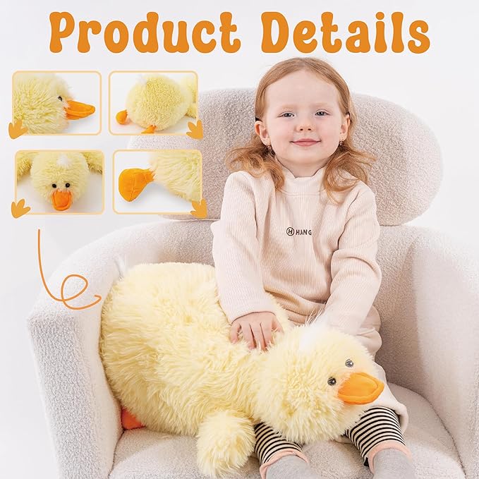 Yellow Duck Stuffed Animals, 4.4lbs Weighted Duck Plush Toy, Fluffy Stuffed Animal, Soft Farm Animal Plush Toy, 24" Large Weighted Stuffed Animals for Kids, Adults on Birthday Children's Day