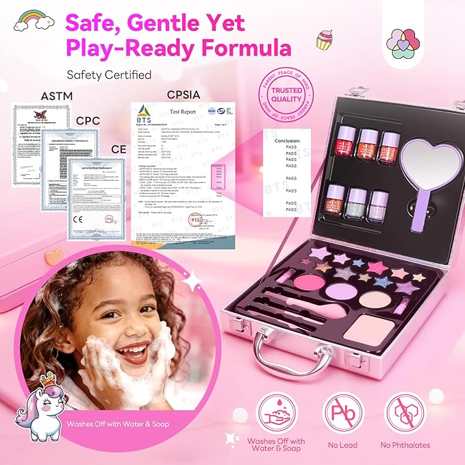 SAVILAND Kids Makeup Sets for Girls 5-8: All-in-1 Creative Makeup for Kids Real Washable Toddler Makeup Kit with Cosmetic Case Nail Polish Lipstick Blush Girls Birthday Christmas Gifts 28 PCS