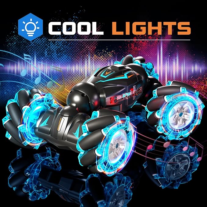 1:12 RC Stunt Car, 2.4GHz 4WD Remote Control Gesture Sensor Toy Cars, Double Sided Rotating Off Road Vehicle 360° Flips with Lights Music, Toy Cars for Boys & Girls Birthday