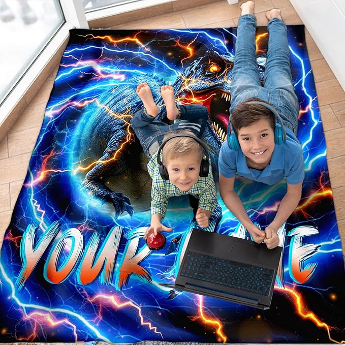 Personalized Dinosaur Blanket for Boys, Custom Throw Blankets Gift for Kids Adults Son Birthday 50x60 Inches Lightweight Soft Cozy Dinosaur Decor Blanket for Sofa Couch Bed Living Room