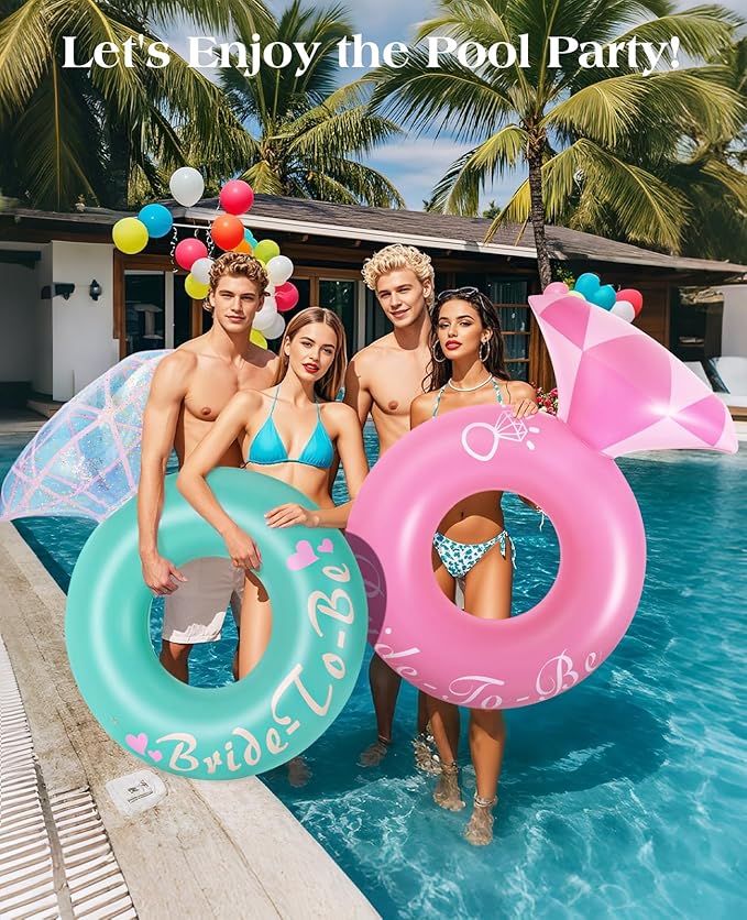 HeySplash Pool Floats, Inflatable Diamond Ring Pool Float, Large Engagement Ring Floatie for Bachelorette Party, Swim Tube River Lake Wedding Bride Stagette Decor Fun Toy Raft for Adults, Green