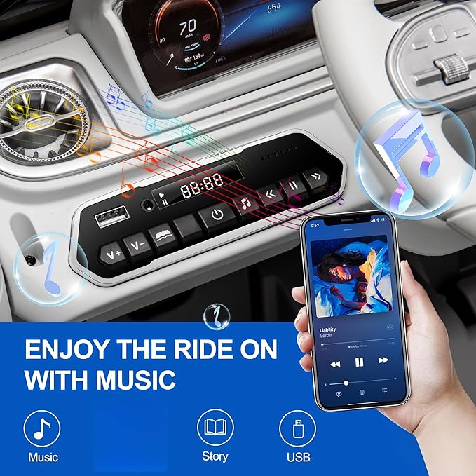 12V Ride on Kids Car, Electric Ride on Toy with Remote Control, LED Lights, Music & 3 Speeds, for Kids Ages 37–96 Months, White