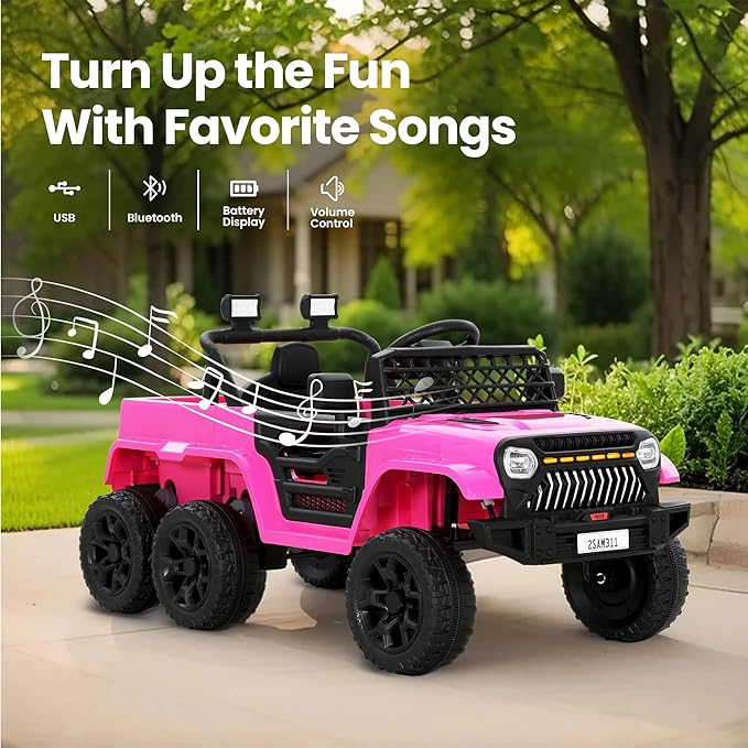 12V Power Wheels Jeep for Kids - Ride On Truck Car w/2WD/4WD Switch w/Parent Remote Control, 6 Wheels Suspension Electric Car for Kids, Pink