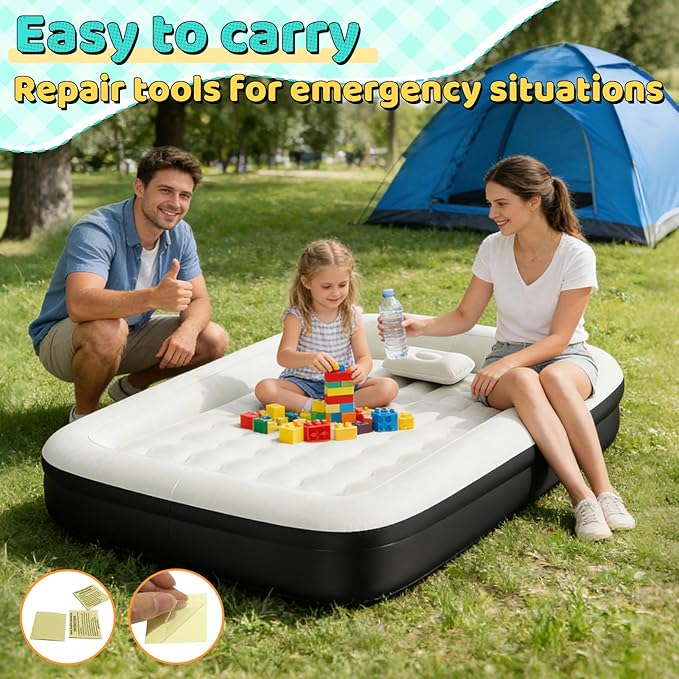 Inflatable Toddler Travel Bed - Toddler Blow Up Mattress with Safety Sides - Kids Air Mattress with Electric Pump & Carry Bag - Lightweight Camping Portable Bed for Sleeping Outddor - 64inch