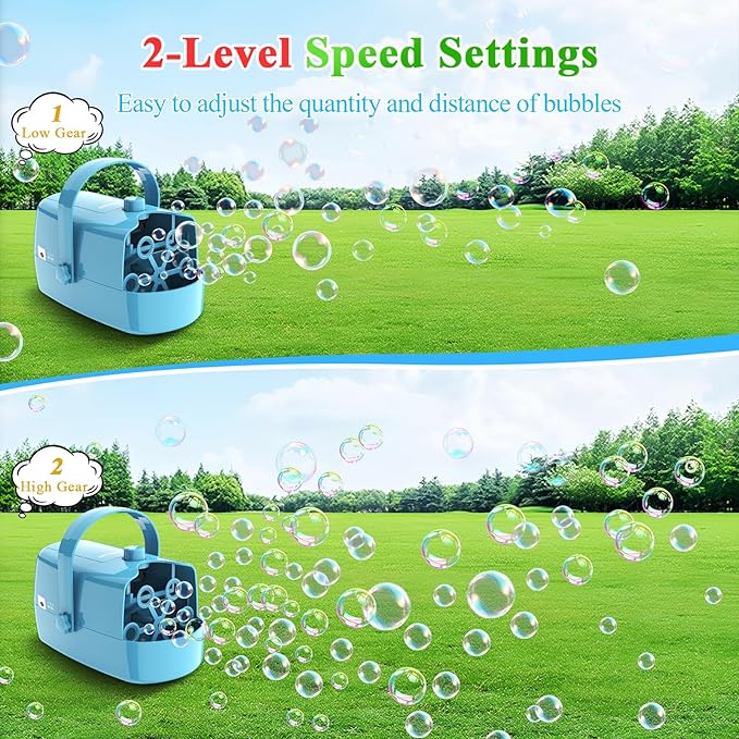Bubble Machine, 3-in-1 Bubble Maker, Automatic Bubble Blower with 3 Bubble Wands, 8000+ Colorful Bubbles for Kids Toddlers, Operated by Plug-in or Batteries for Indoor Outdoor Birthday Party