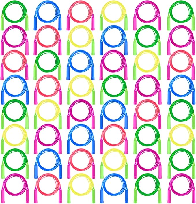 Aneco 48 Pack Kids Jump Rope Set 7.3 Feet Outdoor Jump Ropes Colorful Kids Jumping Ropes Great Sports Activities Birthday Party Favors Gifts