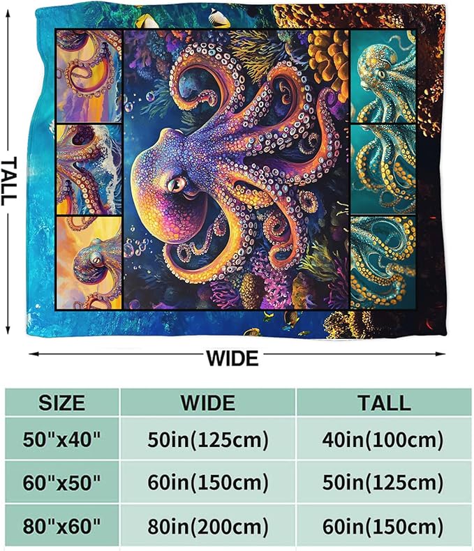 Octopus Throw Blanket Ultra Soft Flannel Blanket Gifts for Women Girls Men Boys Lightweight Cozy Blankets Gift for Women and Men Couch Sofa Bed 80" x 60"