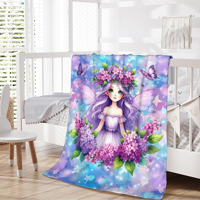 Kids Throw Blankets Fairy Blanket for Girls Gifts for Fairy Lovers, Cute Warm 40 x 30 Inches Flannel Throw for Sofa Bed Home Decor