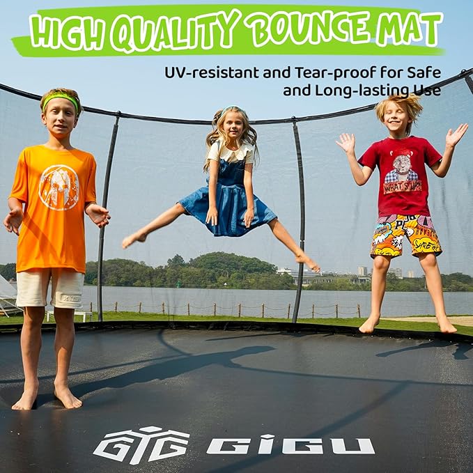 Gigu 10FT 12FT 14FT 15FT 16FT Recreational Trampolines with Enclosure Net and Ladder and Anti-Rust Coating, ASTM Approved Trampoline Outdoor for Kids and Adults Outdoor Yard Trampolines