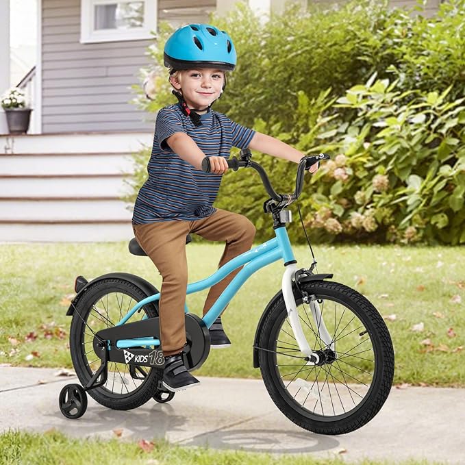 BABY JOY Kids Bike, 12 14 16 18 Inches Sporty Bicycle with Training Wheels, Adjustable Seat, Handbrake & Coaster Brake, Reflectors, Girls Boys Bike for 3-8 Years Old Children