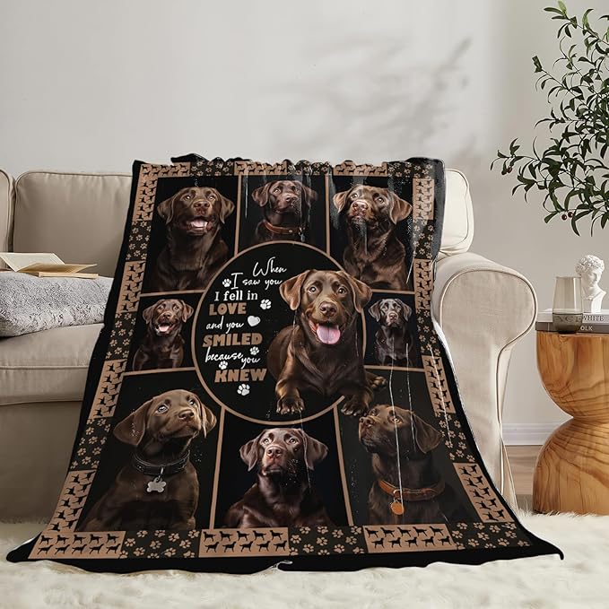 Labrador Blanket Gifts for Girls Boys Chocolate Lab Dog Lovers Throw Blankets Cozy Plush Fleece America Flag Flannel Fuzzy 80"X60"