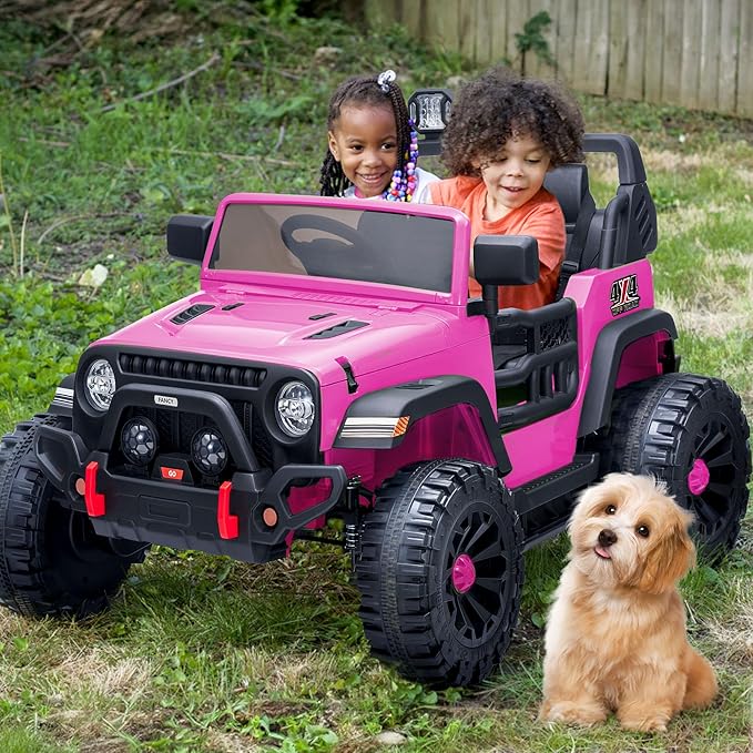 2 Seater Ride on Toy Car for Kids, 24V 4WD Ride-on Truck Kids Electric Car with Remote Control, 4x200W Motors - Pink