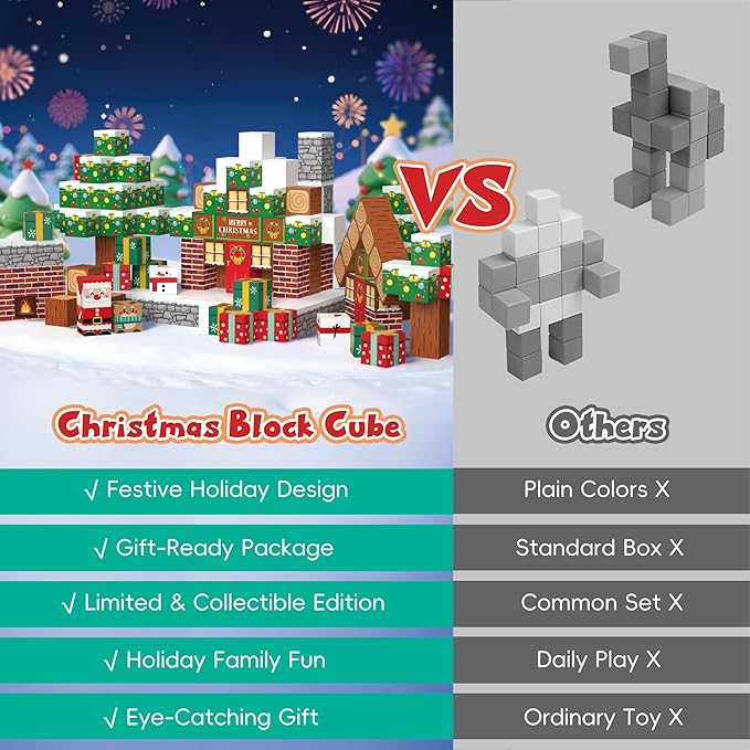 Magnetic Blocks, 200PCS Magnetic Building Block Cubes, STEM Montessori Sensory Toys for Kids Boys Girls Ages 3 4 5 6 7 8 9 10 (Christmas Version)