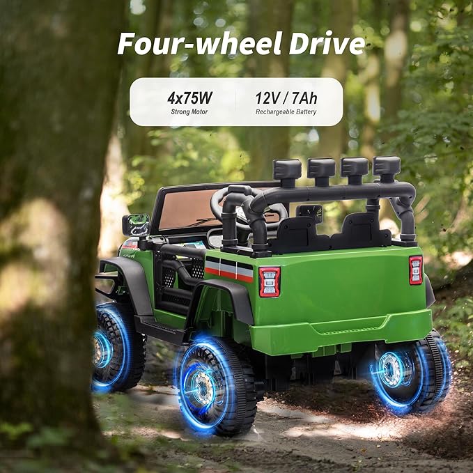 4WD Kids Ride on Car Truck, 12V 7Ah Kids Electric Vehicles Car Ride on Toy for Toddlers 3-5 with Remote Control - Green