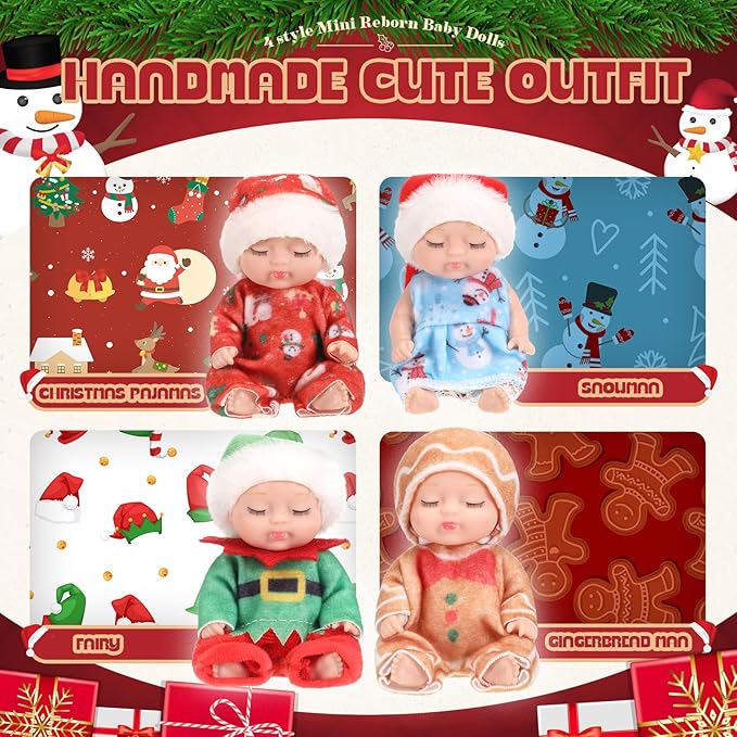 Hanaive 4 Pcs 4 Inch Mini Baby Dolls Lifelike Realistic Baby Dolls Animal Clothes Cute Baby Valentine Tiny Babies Gifts Set for Girls Boys Toddlers Kids 3+ Birthday Baby Shower Favors (Doll Style)
