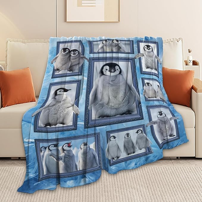 Penguin Blanket Penguin Throw Blanket Gifts for Girls Women Kids Boys Adults Men Super Soft Cozy Plush Fluffy Fuzzy Fleece Blanket Home Decor 50''X60''