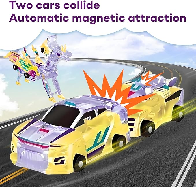 2-in-1 Transforming Race Car Dinosaur Toy DinoDrive– Automatic Transforming Car into Dinosaur, Educational Toys for Boys & Girls, Crash Action & Lights, for Kids(Luminous)