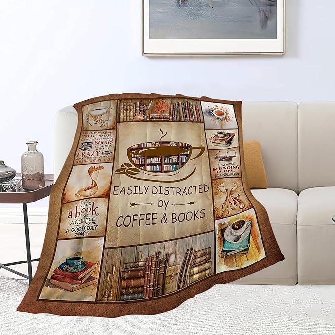 Book Lovers Gifts Blanket Flannel Fleece Reading Librarian Coffee Throw Blanket Cozy Plush Ultra Soft Fuzzy Reader Bookworm Graduation Blankets for Girls Women Boys Men 60"X50"