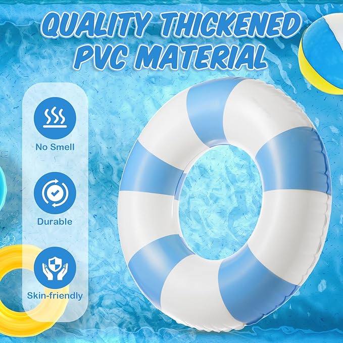 47.24 Inch Swimming Ring Jumbo Pool Floats Striped Pool Rings Inflatable Tube for Adult Swimming Summer Beach Bachelorette Wedding Party Decor