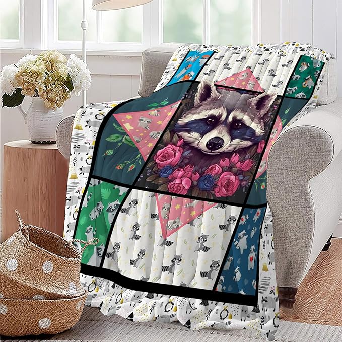 Raccoon Blanket Cute Raccoon Throw Blanket Ultra Soft Cozy Fleece Gift Fuzzy Plush Bedding Blankets for Kids Teens Adults Girls Boys Women Men 80"x60"