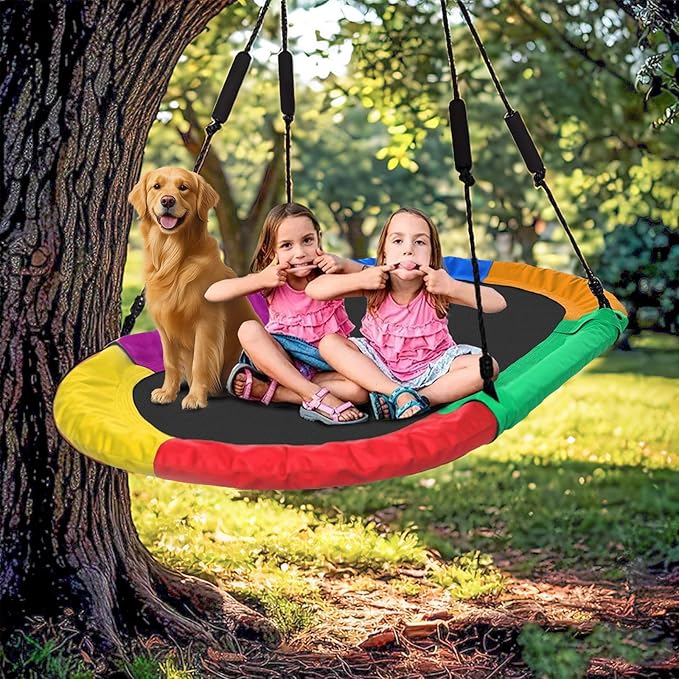 Tree Swing – 60 Inch Oval Saucer Swing for Kids and Adults Outdoor – Backyard Tree Swings with 700Lb Weight Capacity, 900D Oxford Waterproof Fabric Hanging Straps (Multicolor)