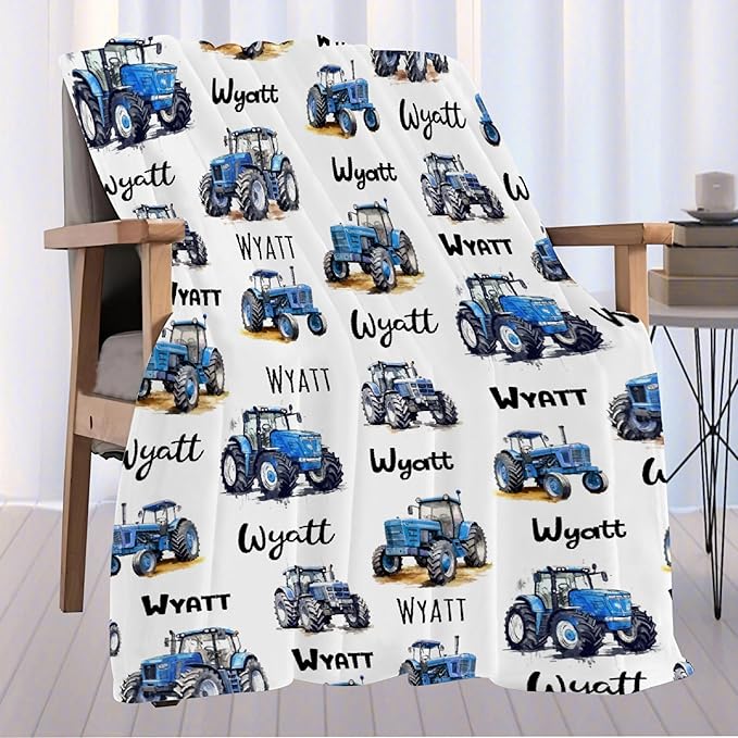Custom Farm Tractor Blanket with Name Personalized Farm Tractor Blankets for Girls Boys Women Men Customized Blanket Gifts for Birthday 40"x50"for Kids/Small Pets