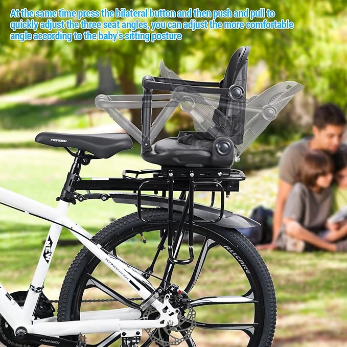 Rear Child Bike Seat, Rear Mounted Kid Bike Seat Semi-Wraparound with Armrests, Harness and Pedals, Toddler Bike Seat for Adult Bikes for Child Ages 6 Months to 6 Years
