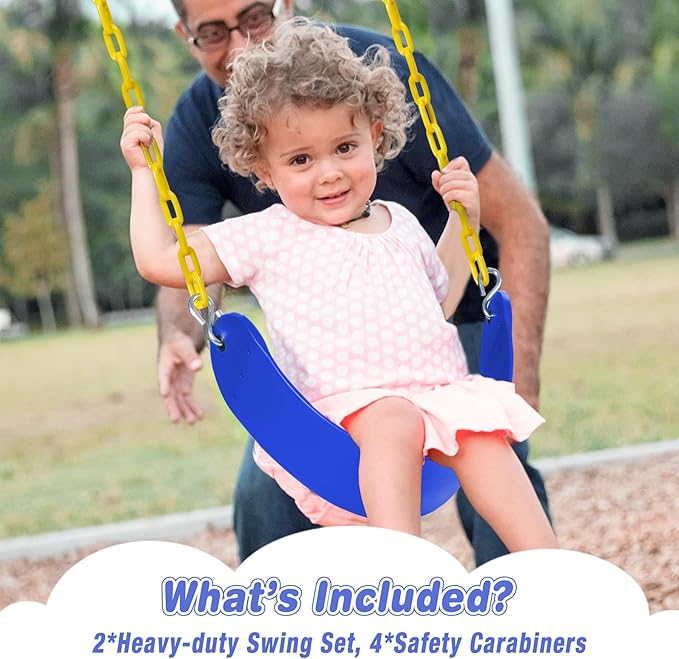 RedSwing 2 Pcs Kids Belt Swing, EVA Swings Seat with 2 Heavy Duty Metal Chains, Playground Tree Swing Set Accessories, Safe and Durable, for Outdoor Backyard and Playground Play, Blue