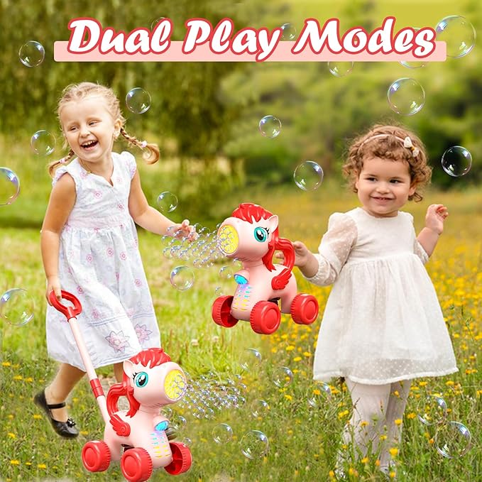Pink Bubble Lawn Mower for Toddlers, Automatic Bubble Machine Maker for Kids, Summer Outdoor Yard Garden Activity Push Toys, Birthday Gift for Boys Girls 3 4 5 Year Old