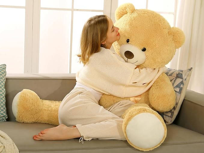Tezituor 59" Gaint Teddy Bear Stuffed Animal,5ft Life Size Big Teddy Bears,Light Brown Cute Soft Plush Toy,Gifts for Kids Girls Boys Girlfriend Valentine,Christmas,Birthday,Baby Shower,Wedding Party