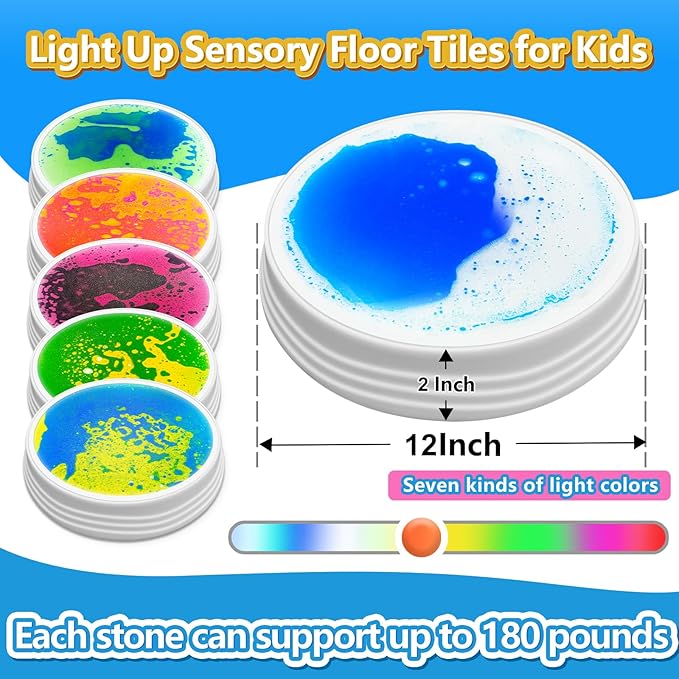 Stepping Stones for Kids - 6pcs Light Up Liquid Stepping Stones with 7 Color LED, Non-Slip Sensory Balance Toys for Toddlers Ages 3-5, Indoor Outdoor Fitness Toys for Birthday