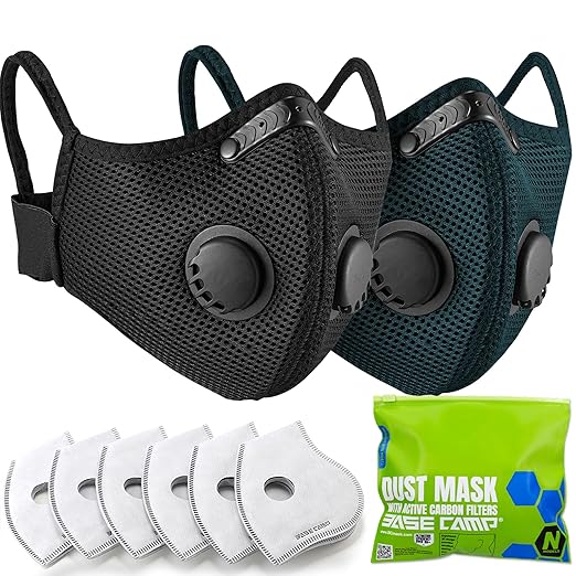 BASE CAMP Upgrade M Plus Dust Mask, Reusable Respirator with 99.9% Effective Carbon Filters for Woodworking, Breathable Face mask Against Dust for Construction, Landscaping, Sanding, Painting