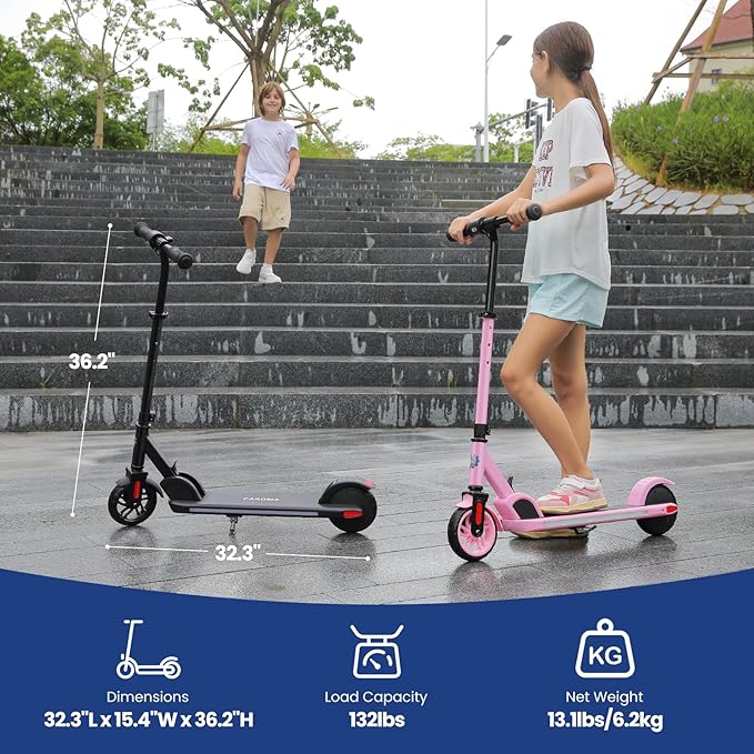 Caroma Electric Scooter for Kids Ages 6-14, 150W/180W Motor,10 MPH Max Speed & 7 Miles,Adjustable Height & Speed,Colorful Lights,LED Display,Foldable Kids Electric Scooter 132 Lbs Max Load